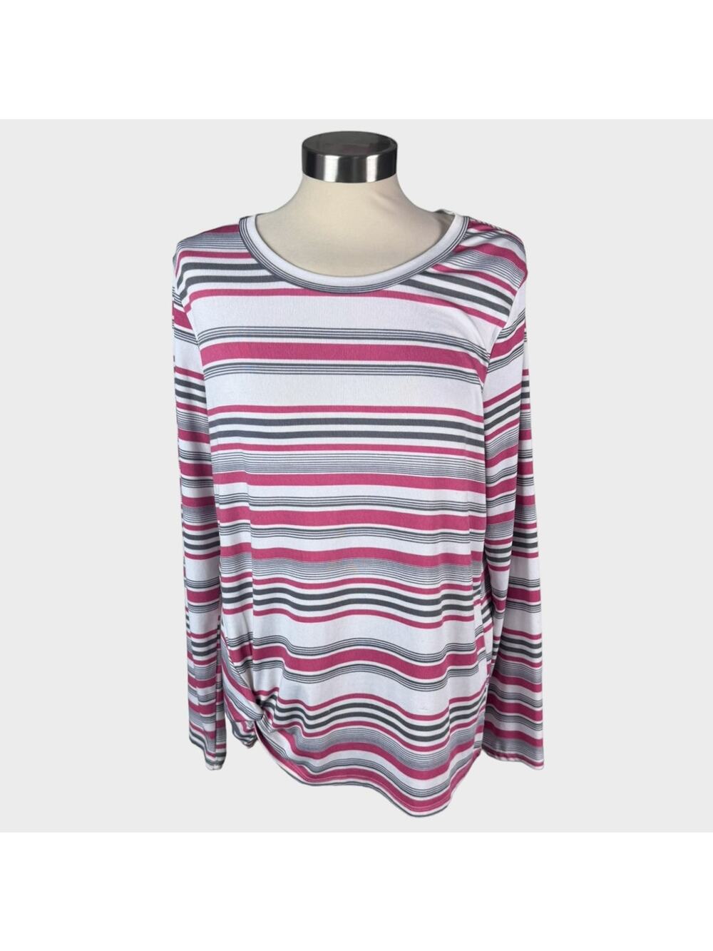 Massini Large Polyester Long Sleeve Pink White Stripe Gray
